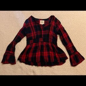 Long sleeve peplum flannel